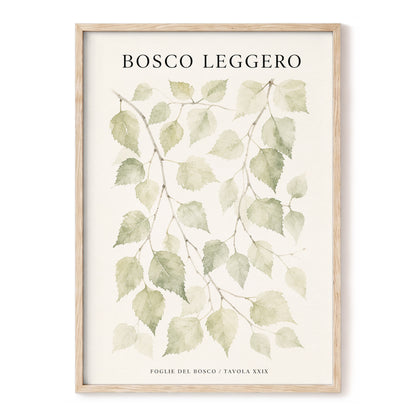 Woodland Leaf Study, green, beige, black nature wall art, front artwork view