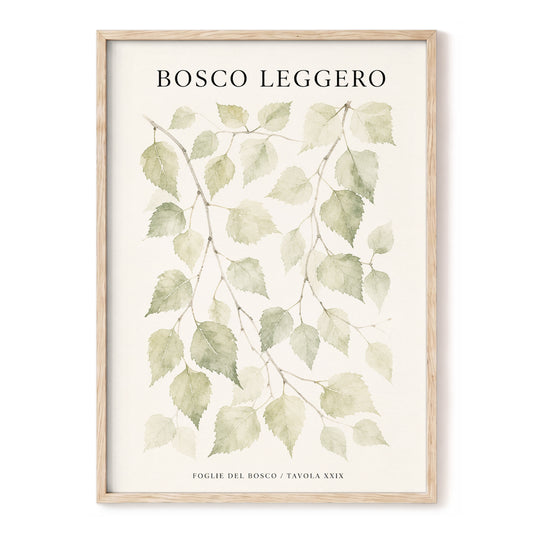 Woodland Leaf Study, green, beige, black nature wall art, front artwork view