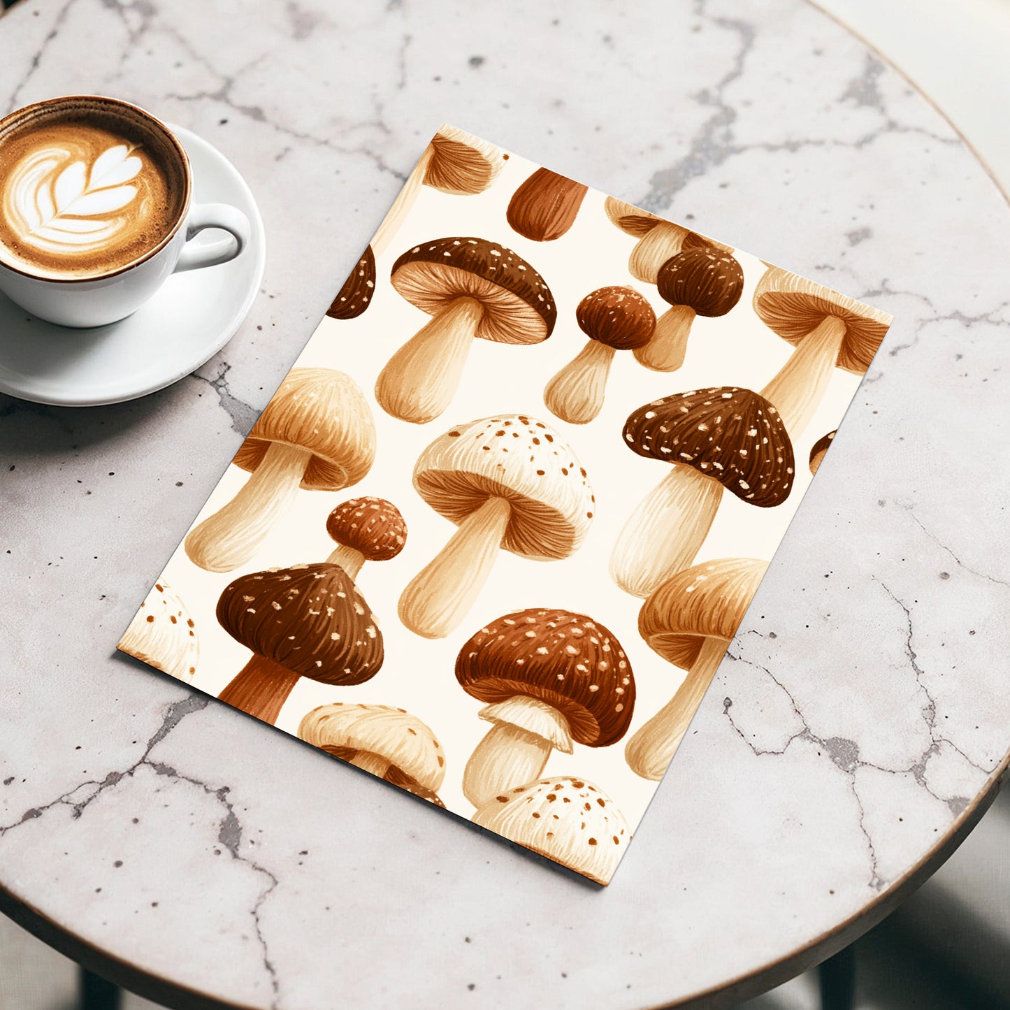 Woodland Mushroom Study, brown, beige, white nature wall art displayed in a styled interior, gallery view 3