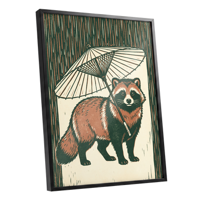 Woodland Parasol, green, brown, beige nature wall art shown as a black framed poster wall art print