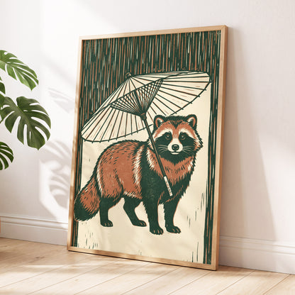 Woodland Parasol, green, brown, beige nature wall art displayed in a styled interior, gallery view 6