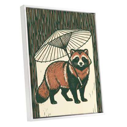 Woodland Parasol, green, brown, beige nature wall art shown as a white framed canvas wall art