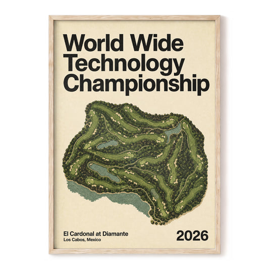 World Wide Fairways, green, beige, black nature wall art, front artwork view