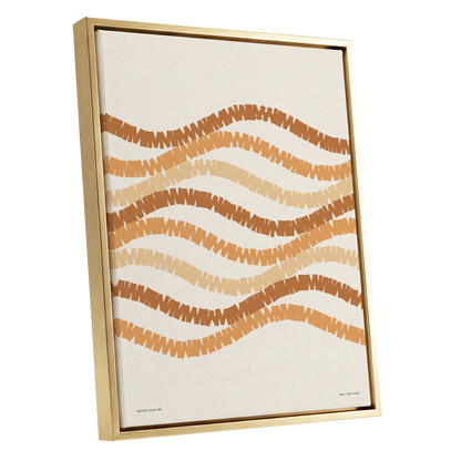 Woven Earth Rhythms, beige, brown, orange abstract wall art shown as a gold framed canvas wall art