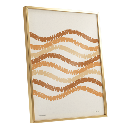 Woven Earth Rhythms, beige, brown, orange abstract wall art shown as a gold framed poster wall art print