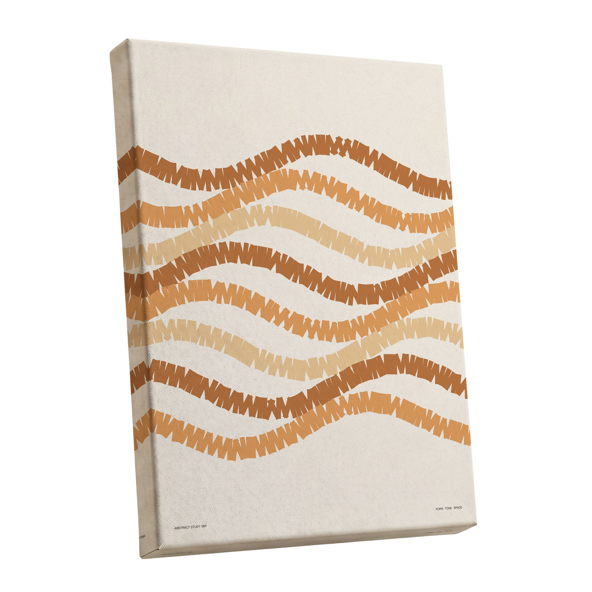 Woven Earth Rhythms, beige, brown, orange abstract wall art shown as a stretched canvas wall art