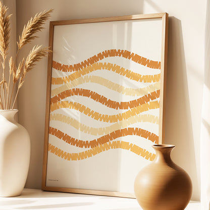 Woven Earth Rhythms, beige, brown, orange abstract wall art displayed in a styled interior, gallery view 2