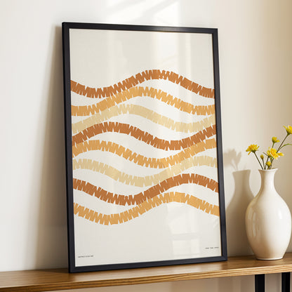 Woven Earth Rhythms, beige, brown, orange abstract wall art displayed in a styled interior, gallery view 3