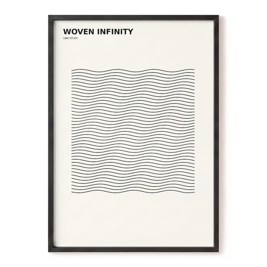 Woven Rhythm, black, beige minimalist wall art, front artwork view