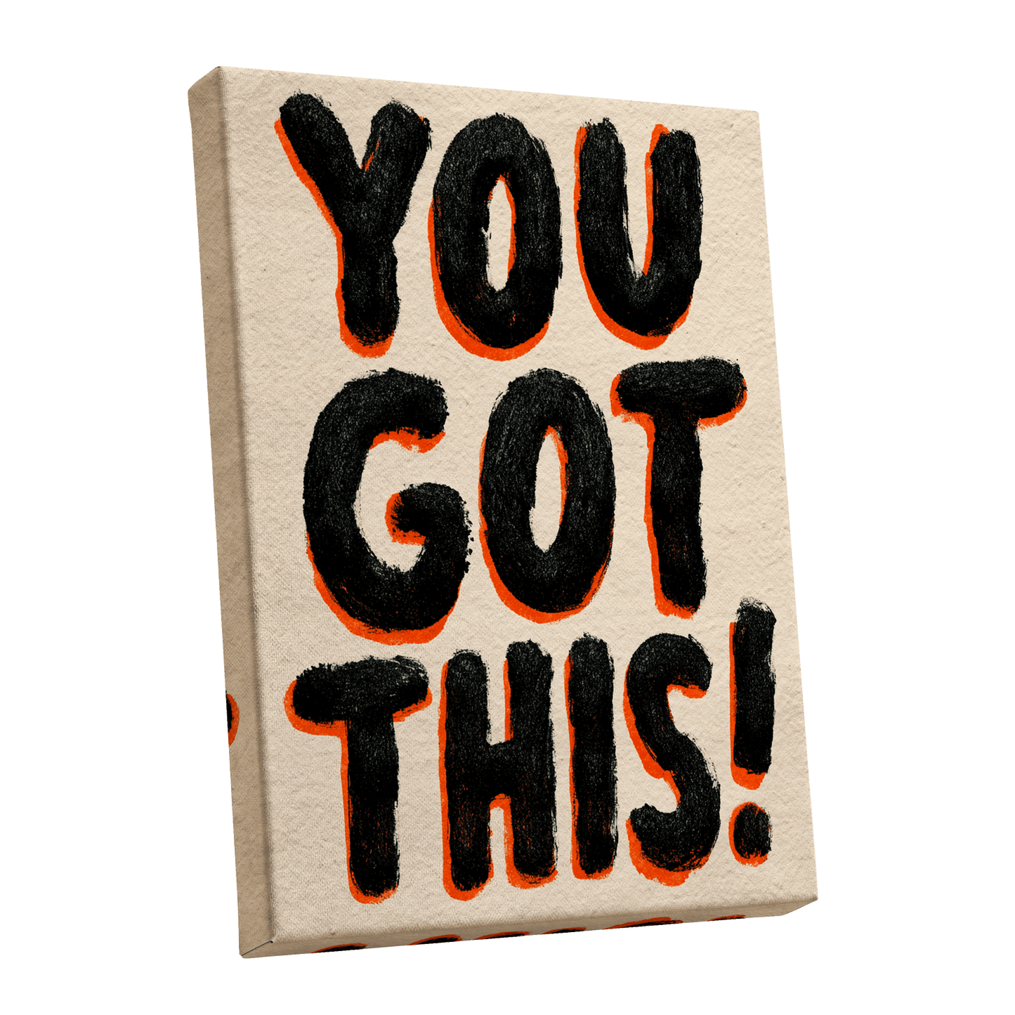 You've Got This, black, beige, orange minimalist wall art shown as a stretched canvas wall art