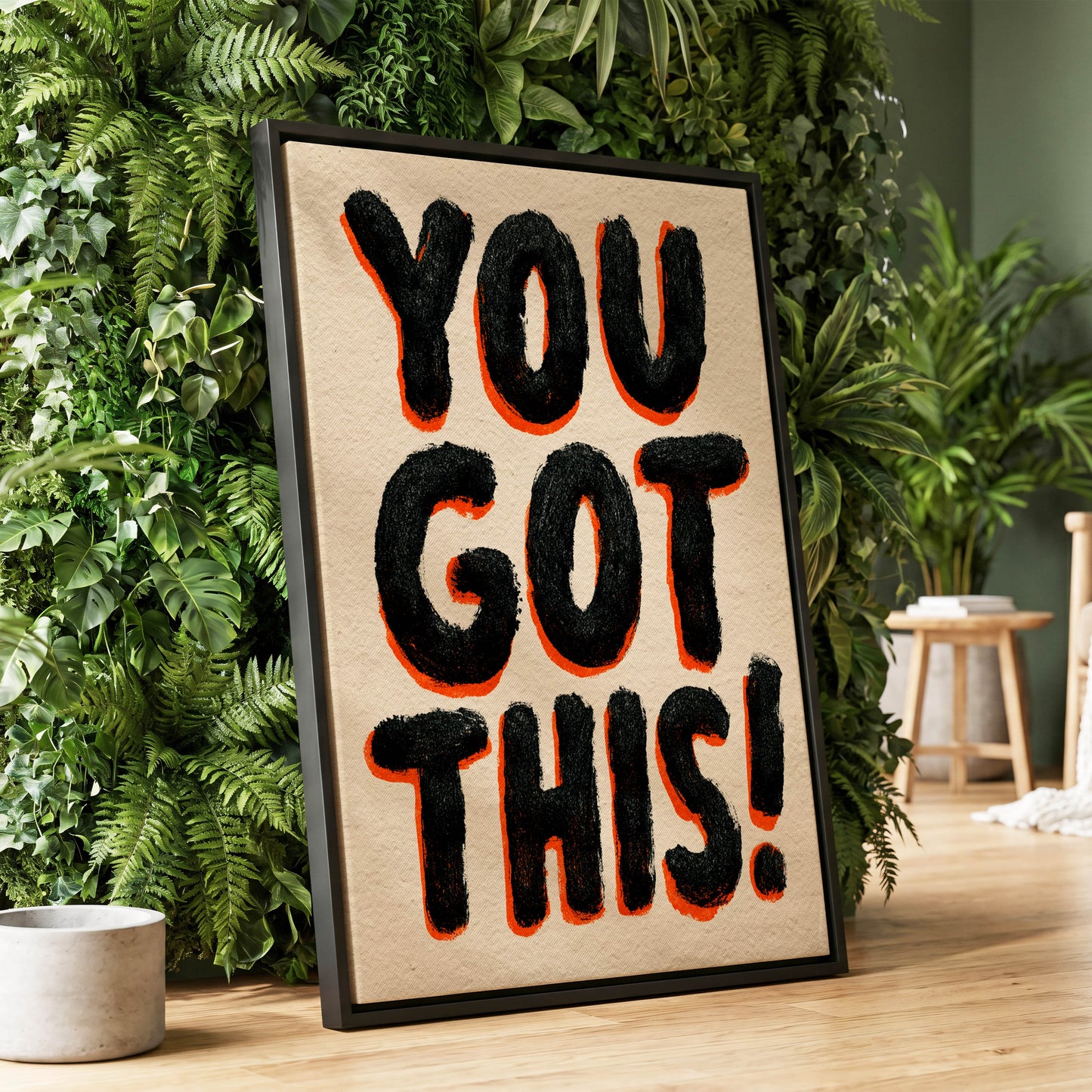 You've Got This, black, beige, orange minimalist wall art displayed in a styled interior, gallery view 1