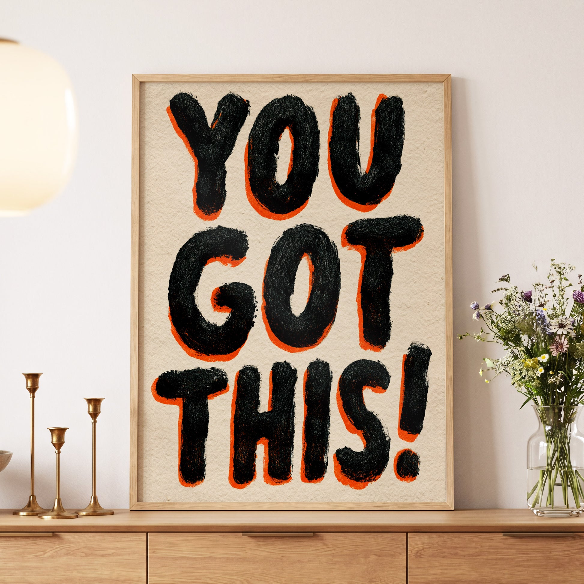 You've Got This, black, beige, orange minimalist wall art displayed in a styled interior, gallery view 5