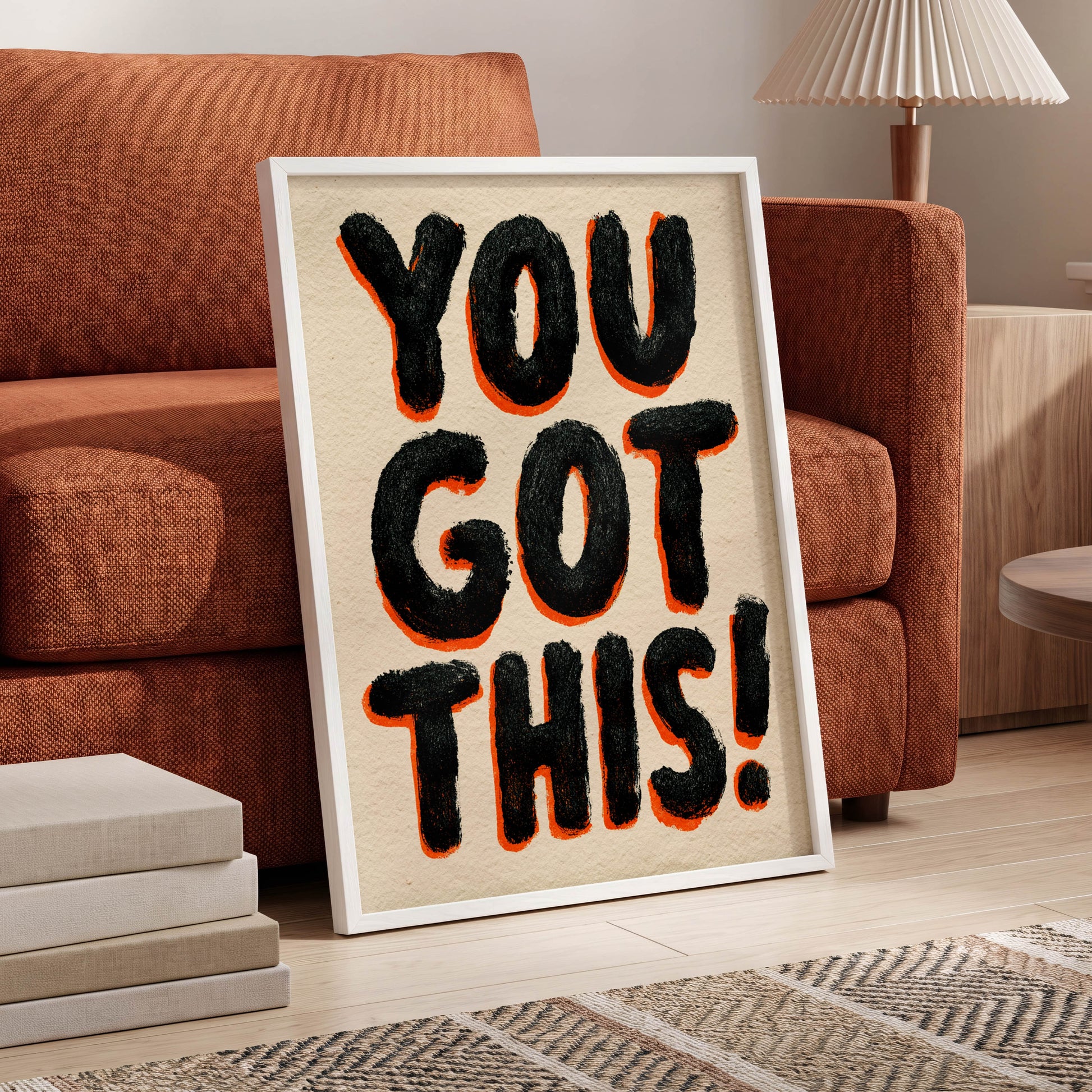 You've Got This, black, beige, orange minimalist wall art displayed in a styled interior, gallery view 6