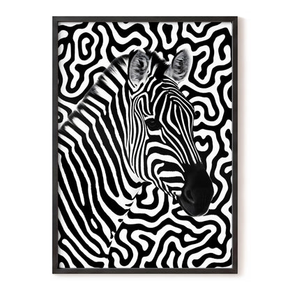 Zebra in the Lines, black, white nature wall art, front artwork view