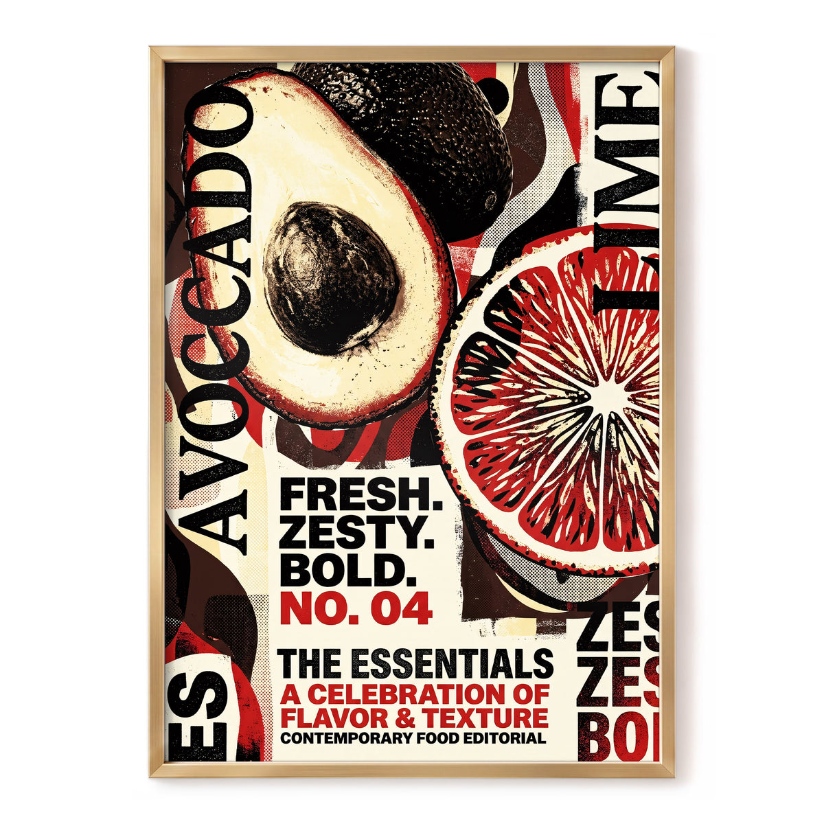 Zesty Essentials, black, beige, red abstract wall art, front artwork view