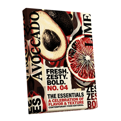 Zesty Essentials, black, beige, red abstract wall art shown as a stretched canvas wall art
