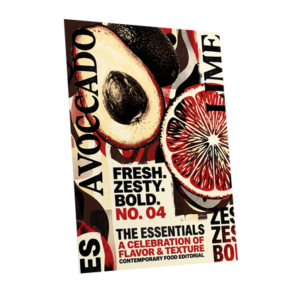 Zesty Essentials, black, beige, red abstract wall art shown as a unframed poster wall art print