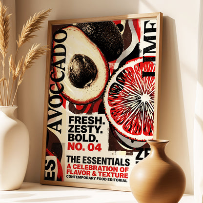 Zesty Essentials, black, beige, red abstract wall art displayed in a styled interior, gallery view 1