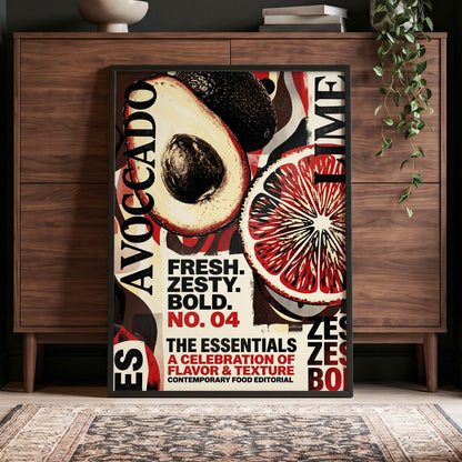 Zesty Essentials, black, beige, red abstract wall art displayed in a styled interior, gallery view 4