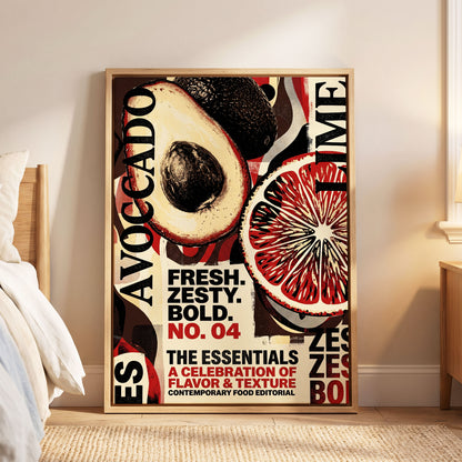 Zesty Essentials, black, beige, red abstract wall art displayed in a styled interior, gallery view 6