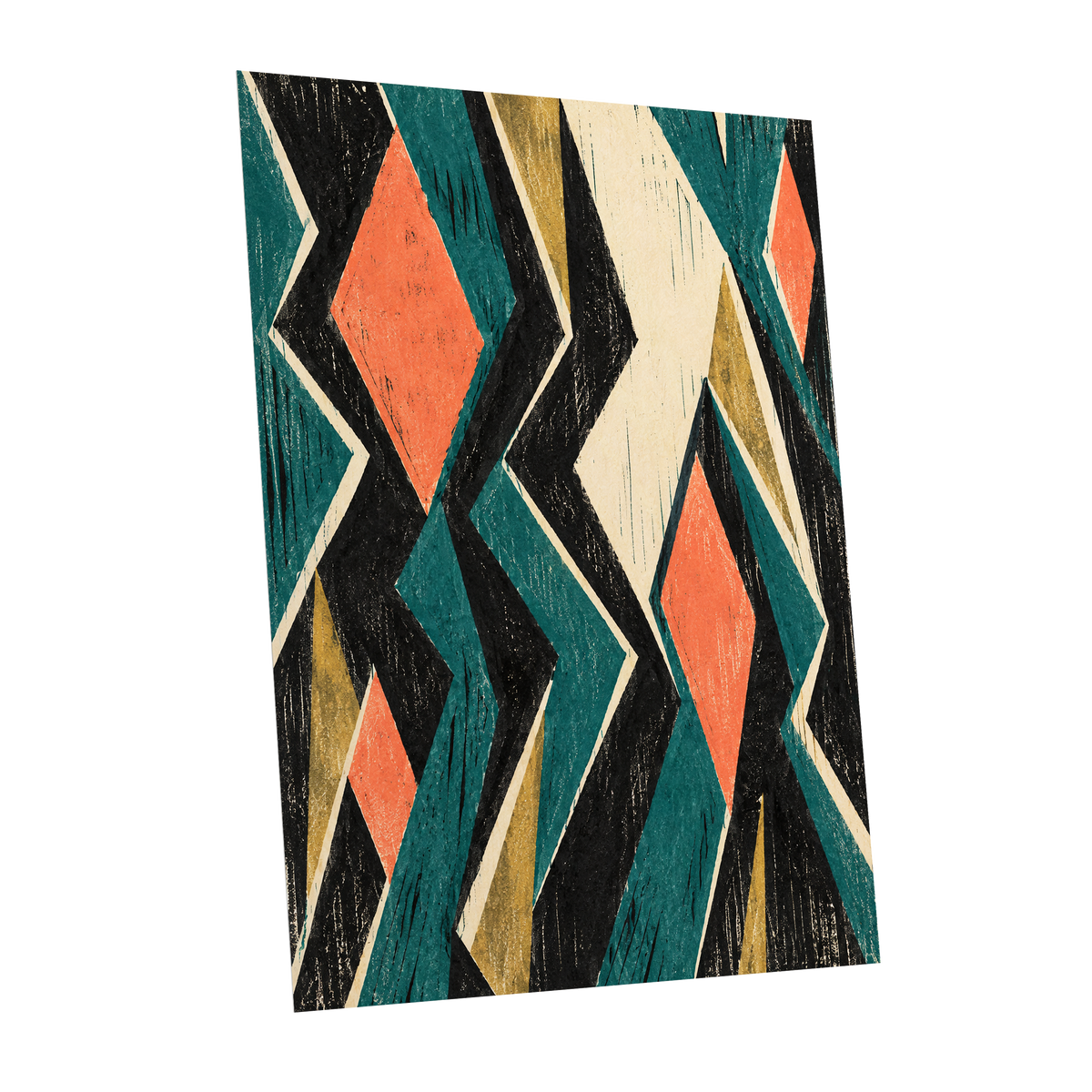 Zigzag Reverie, black, blue, beige abstract wall art shown as a unframed poster wall art print