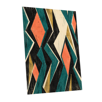 Zigzag Reverie, black, blue, beige abstract wall art shown as a unframed poster wall art print
