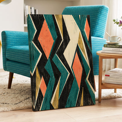 Zigzag Reverie, black, blue, beige abstract wall art displayed in a styled interior, gallery view 3