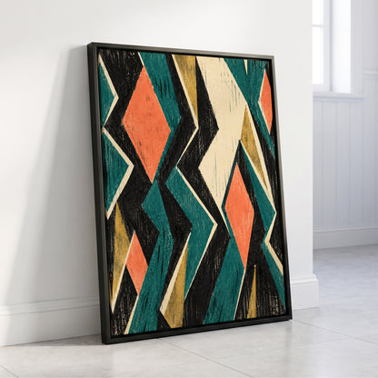 Zigzag Reverie, black, blue, beige abstract wall art displayed in a styled interior, gallery view 4