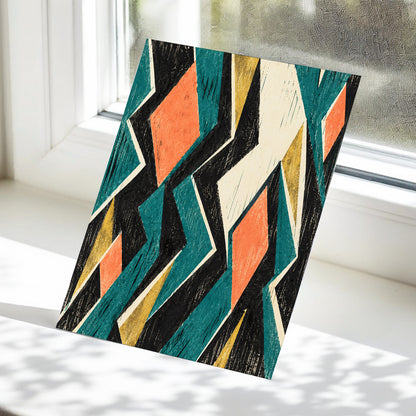 Zigzag Reverie, black, blue, beige abstract wall art displayed in a styled interior, gallery view 5