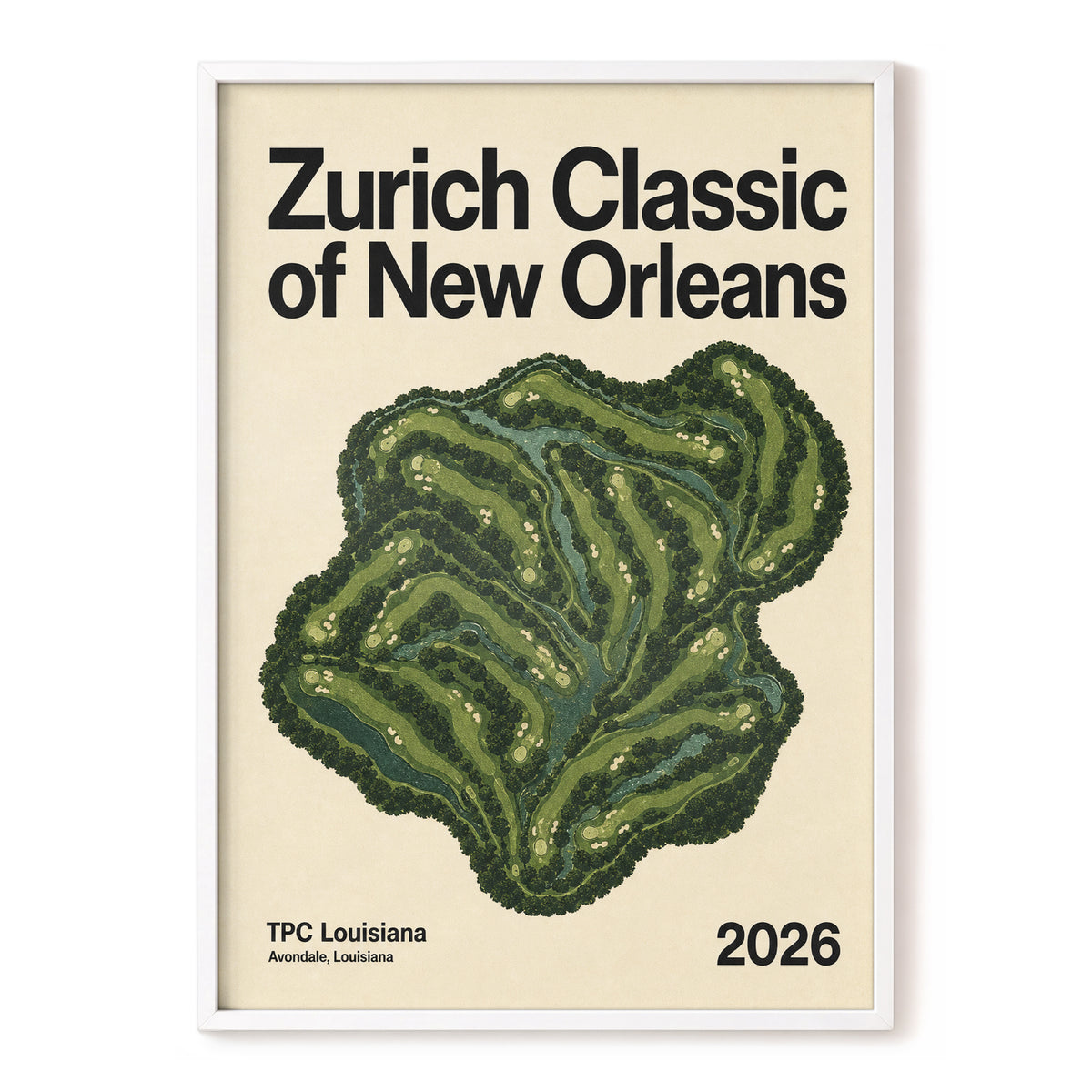 Zurich Fairways, green, beige, black nature wall art, front artwork view