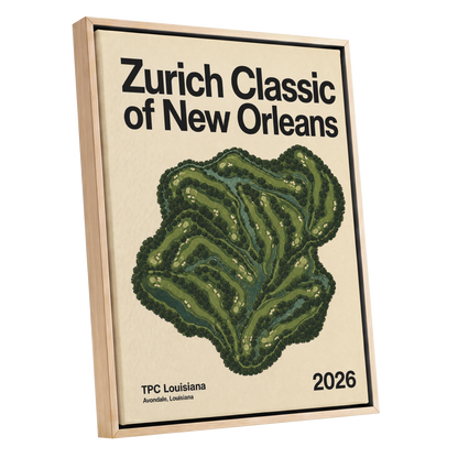 Zurich Fairways, green, beige, black nature wall art shown as a oak framed canvas wall art