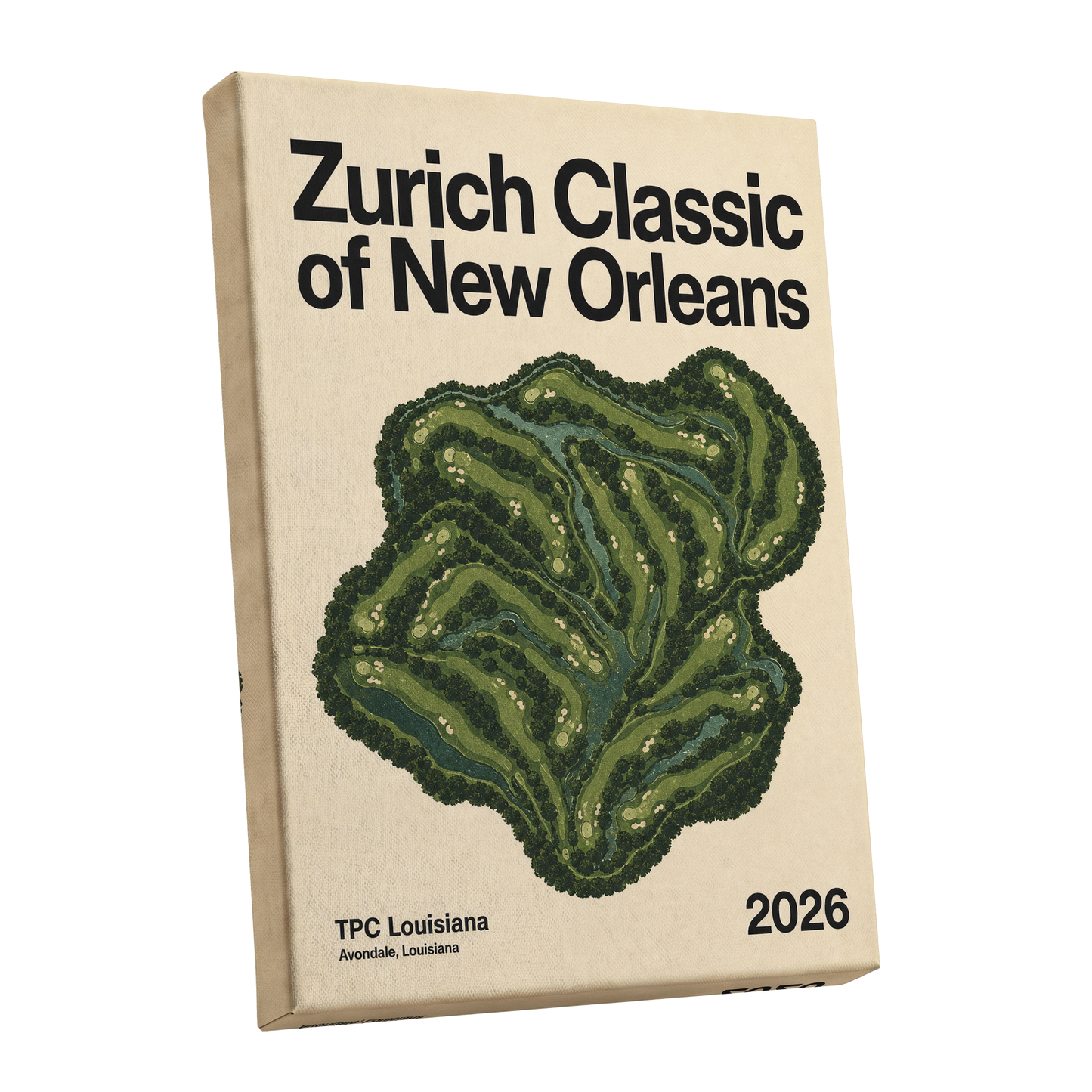 Zurich Fairways, green, beige, black nature wall art shown as a stretched canvas wall art