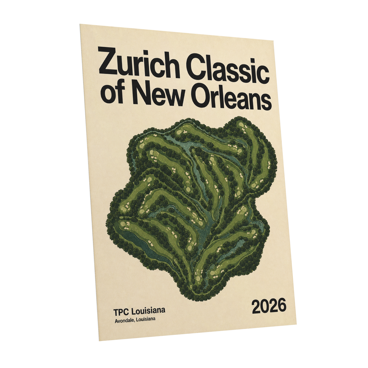 Zurich Fairways, green, beige, black nature wall art shown as a unframed poster wall art print