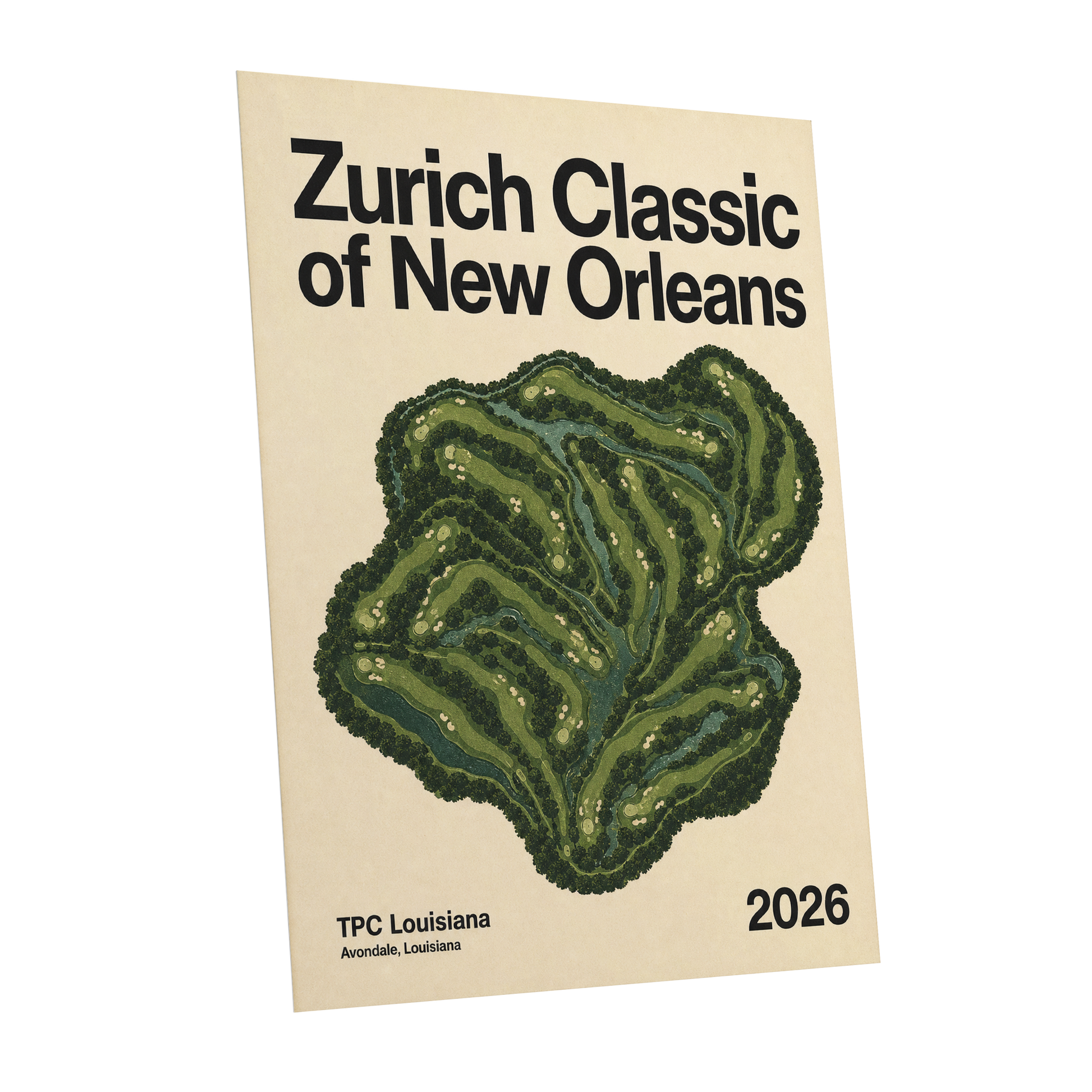 Zurich Fairways, green, beige, black nature wall art shown as a unframed poster wall art print