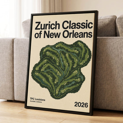 Zurich Fairways, green, beige, black nature wall art displayed in a styled interior, gallery view 1