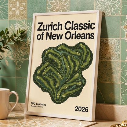 Zurich Fairways, green, beige, black nature wall art displayed in a styled interior, gallery view 2